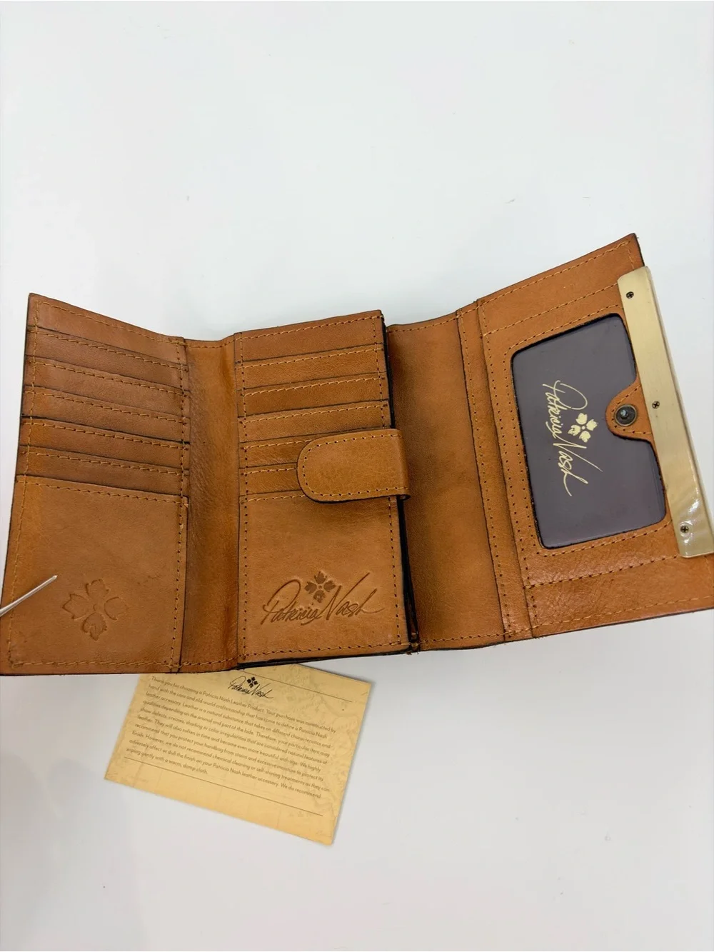 PATRICIA NASH CAMETTI Leather Trifold Wallet Clutch brown tan tooled embossed